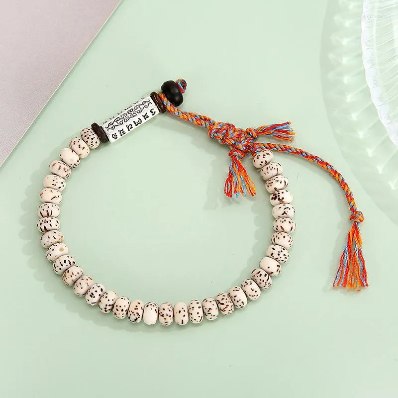 Bracelets porte-bonheur bouddhiste tibétain fil de coton tressé Bracelet noeuds chanceux perles de Bodhi naturelles amulette sculptée à la main pour les hommes