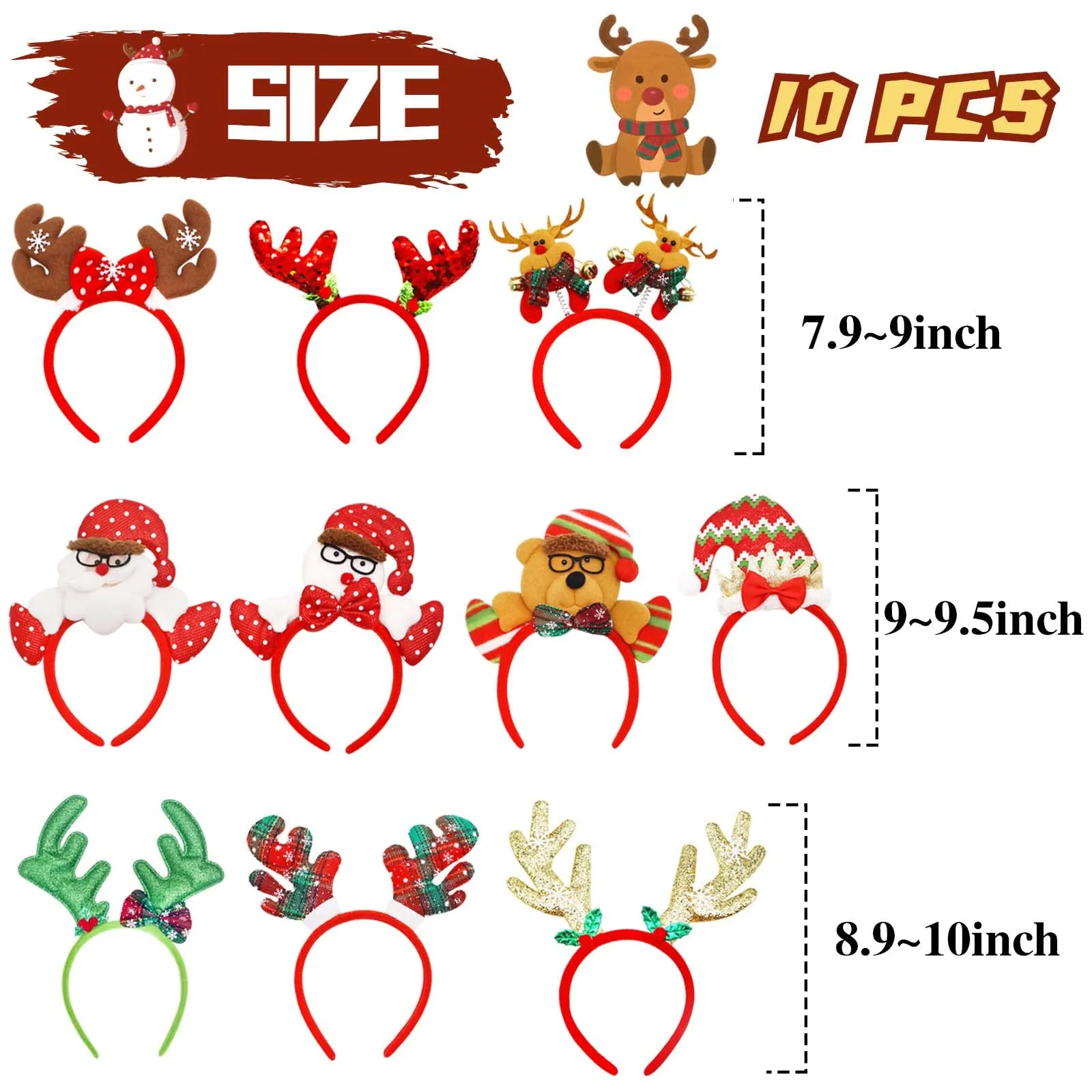 Christmas Decorations Headbands Xmas Headwear Assorted Santa Claus Reindeer Antlers Snowman Hair Band For Party Accessories Costume De Amfty