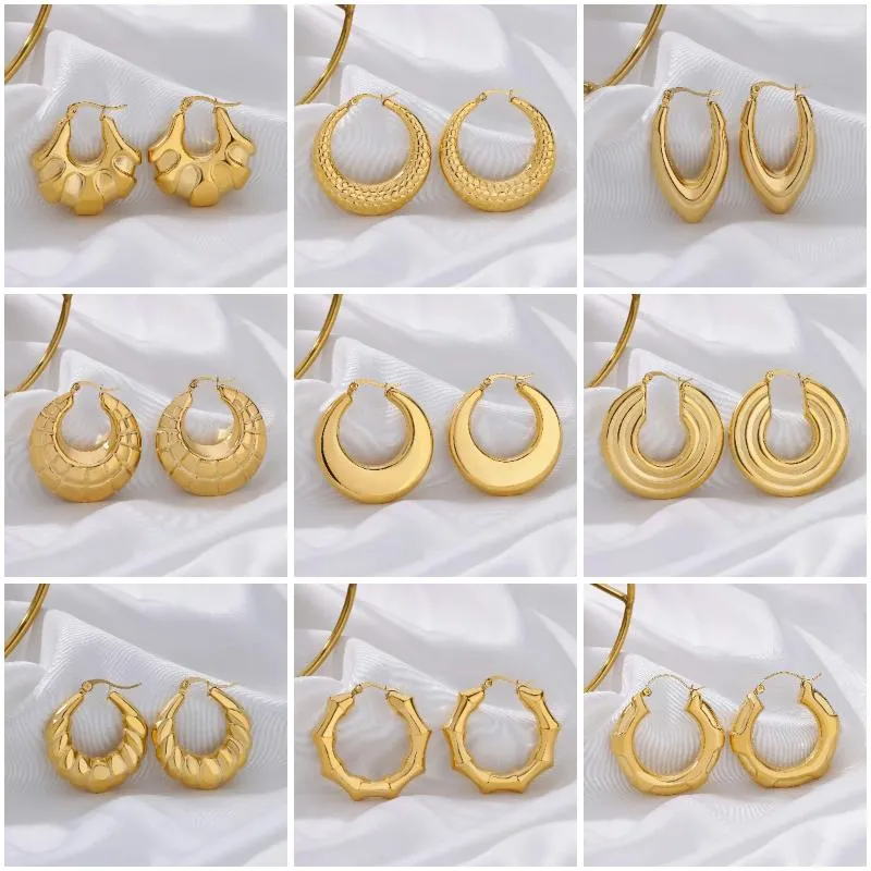 Boucles d'oreilles créoles en acier inoxydable 316L, forme irrégulière en C pour femmes, plaqué or, bijoux de noël exagérés, cadeau, vente en gros