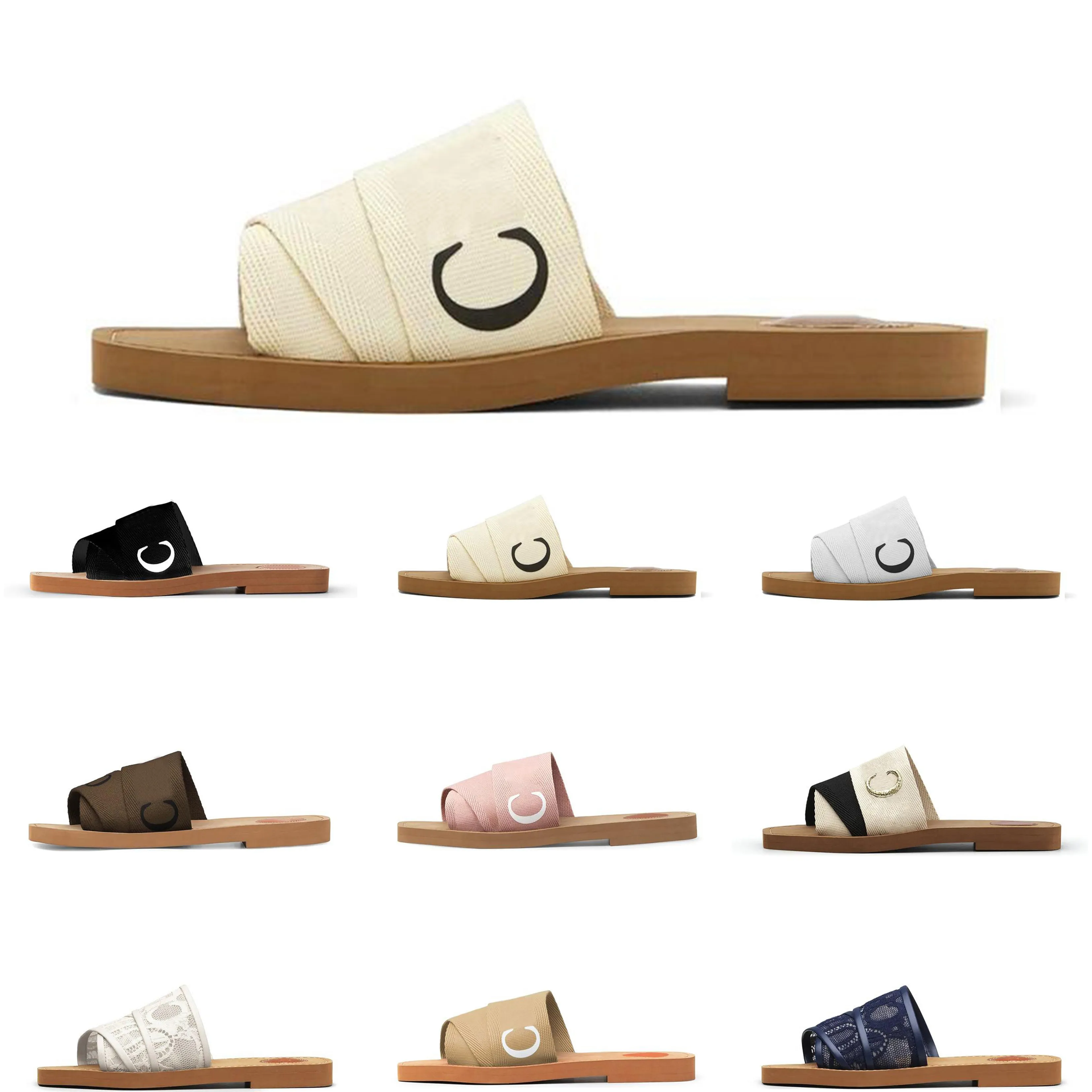 Populaire casual slippers ontwerper voor vrouwen muilezels platglaasjes licht tan beige wit bruin kanten letters stoffen canvas slippers dames zomer buiten schoenen