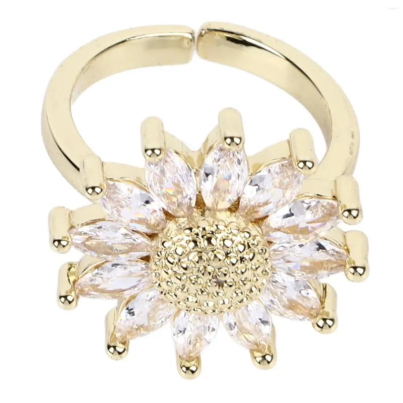 Cluster Rings Sunflower Ring Flower Open 18K Gold Plated Copper Stylish Exquisite Bling Jewelry