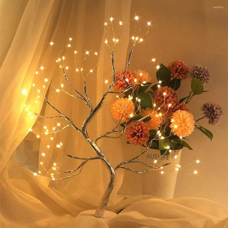 Lampes de table NICLUX LED Bureau Décoratif Lumière Mini Arbre De Noël Perles Fée Lumières Fil De Cuivre Guirlande Lampe Pour Chambre Salon Décor