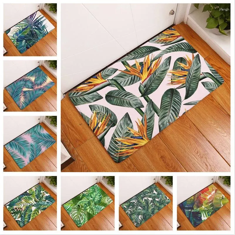 Carpets Welcome Mats For Front Door Anti-slip Carpet Bedroom Kitchen Bathroom Rug Green Leaves Floral Print Floor Living Rooms