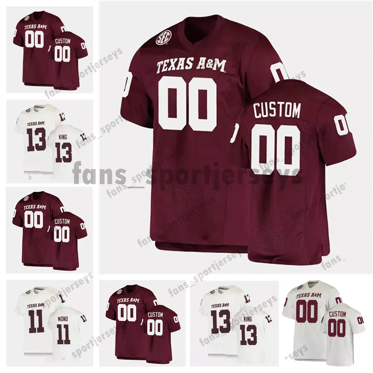 Texas A M Trikot, individuell genäht, Herren-Jugend-Erik McCoy, Kellen Mond, Kenyon Green, Isaiah Spiller, Trayveon Williams, Eli Stowers, Texas A M Aggies Fußballtrikots