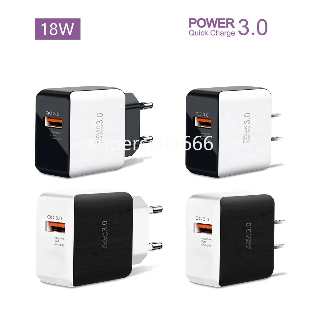 QC3.0 FAST Quick USB Wall Charger 18W Adapter 5V 3A 9V 2A for iPhone 12 13 14 15 Samsung S7 S10 S22 S23 LG Package S6