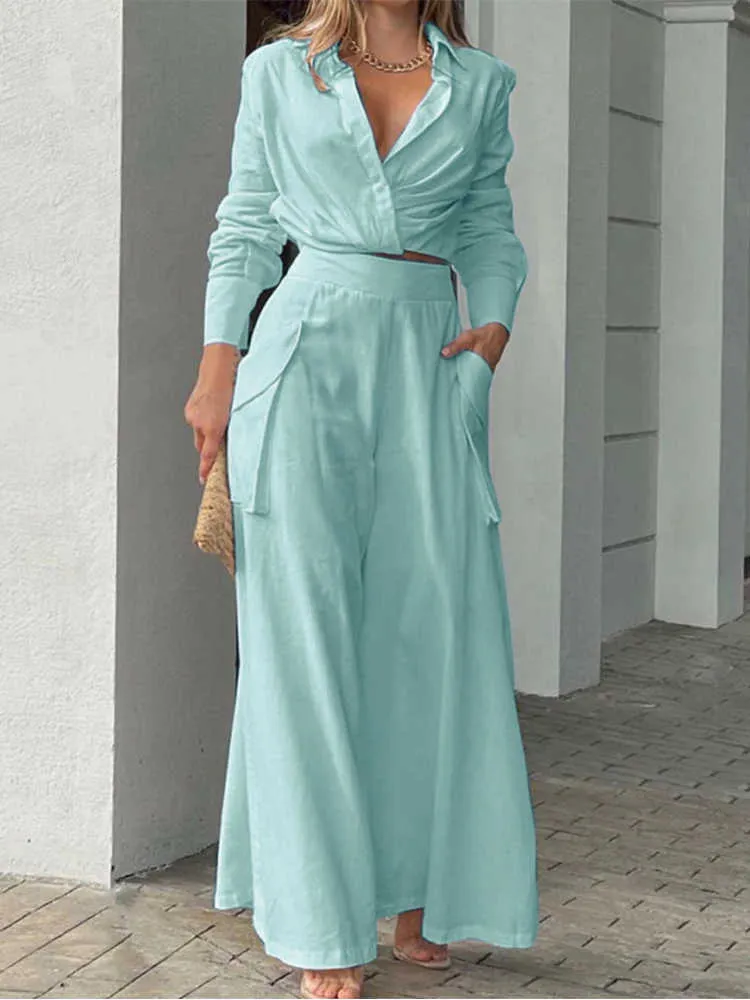 Conjunto De Ropa De Descanso Para Mujer – Pantalón Largo Y Top – Lino O Algodón, Ideal Para Verano, Viajes O Estar En Casa