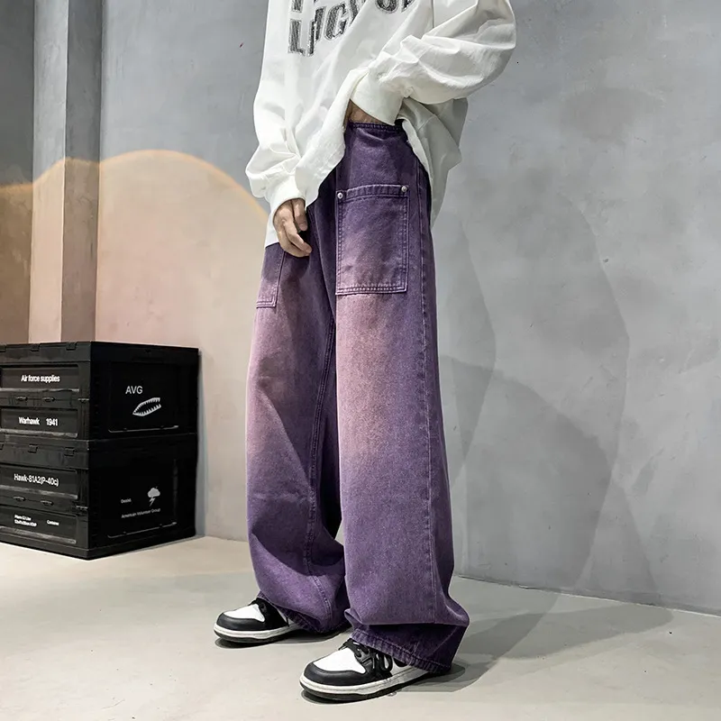 Herrenhose Lila Weite Jeans für Herren Ins Fashion Hip Hop Denim Hose Vintage Lässige Streetwear Übergroße Unterteile Herren Y2K Kleidung 230403