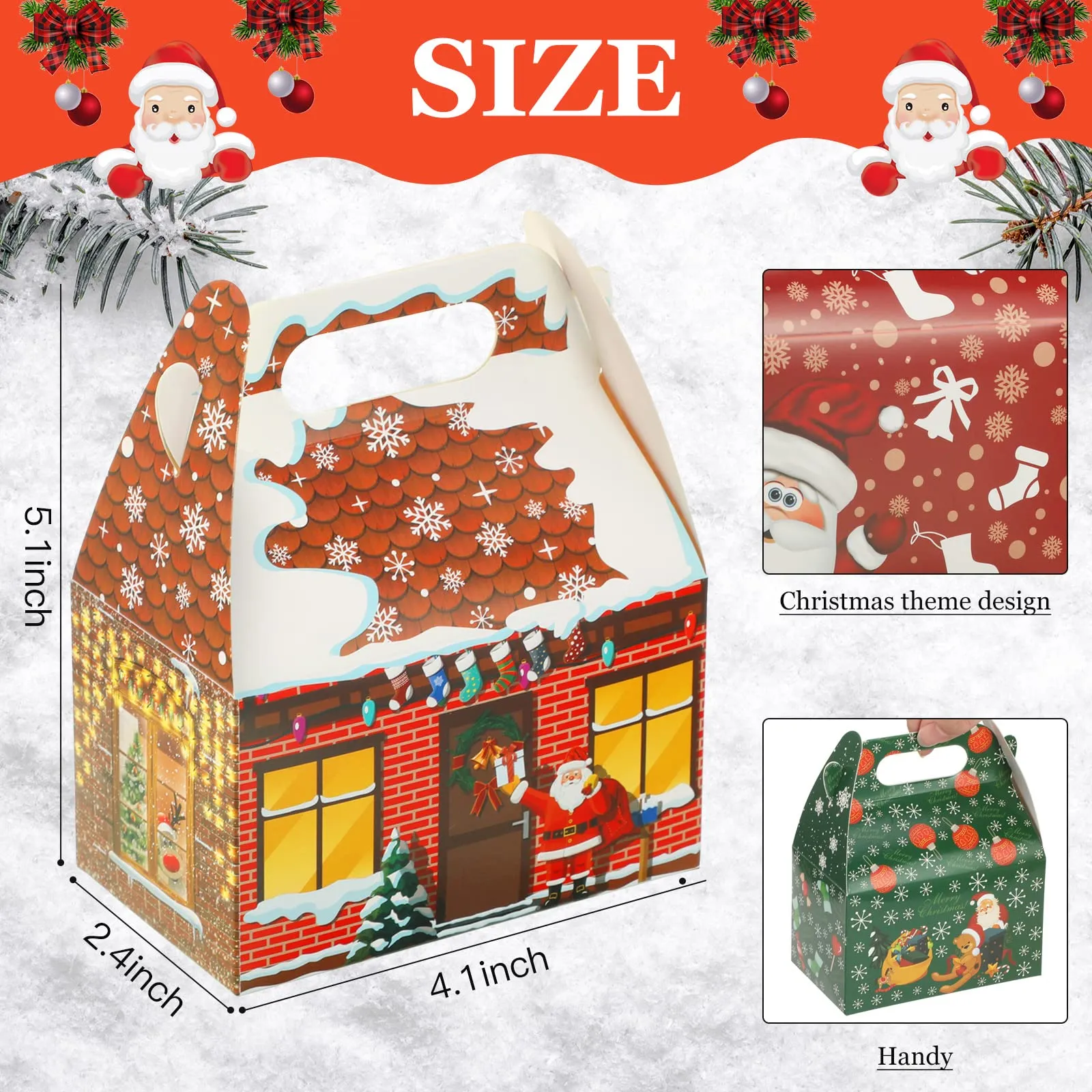 Рождественские украшения 3D коробки для лакомств Рождественские картонные двускатные конфеты для вкусного печенья Праздничная вечеринка Подарочные товары Детские сумки 6 X 3 Amfg7