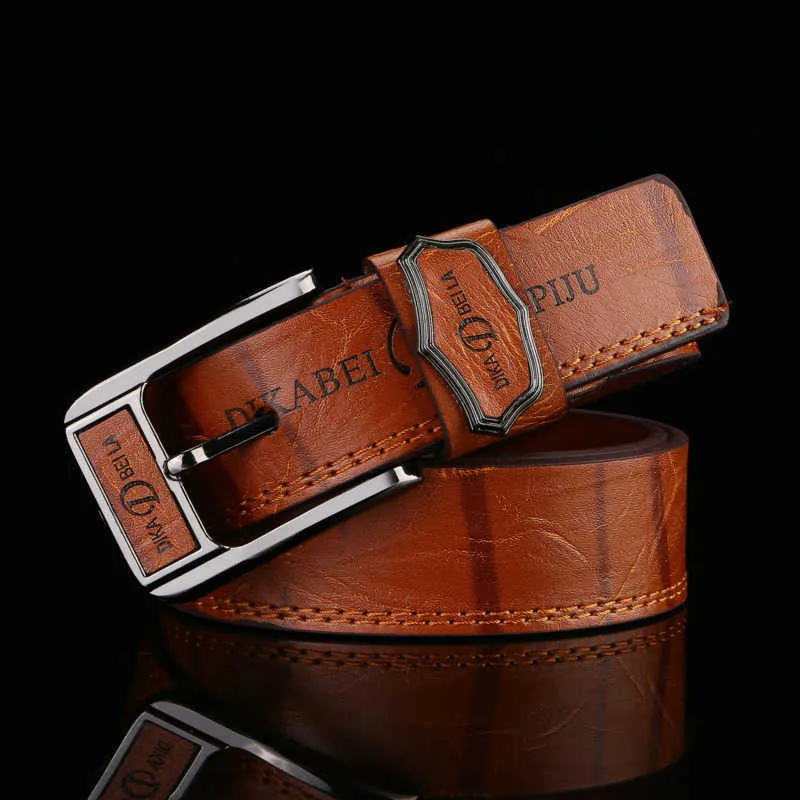 Belts New Men Belt Pin Buckle Letters Brown Jeans Belt Casual Fashion Antique Retro Hollow Good Quality Male Burst Models PU Belt Z0404