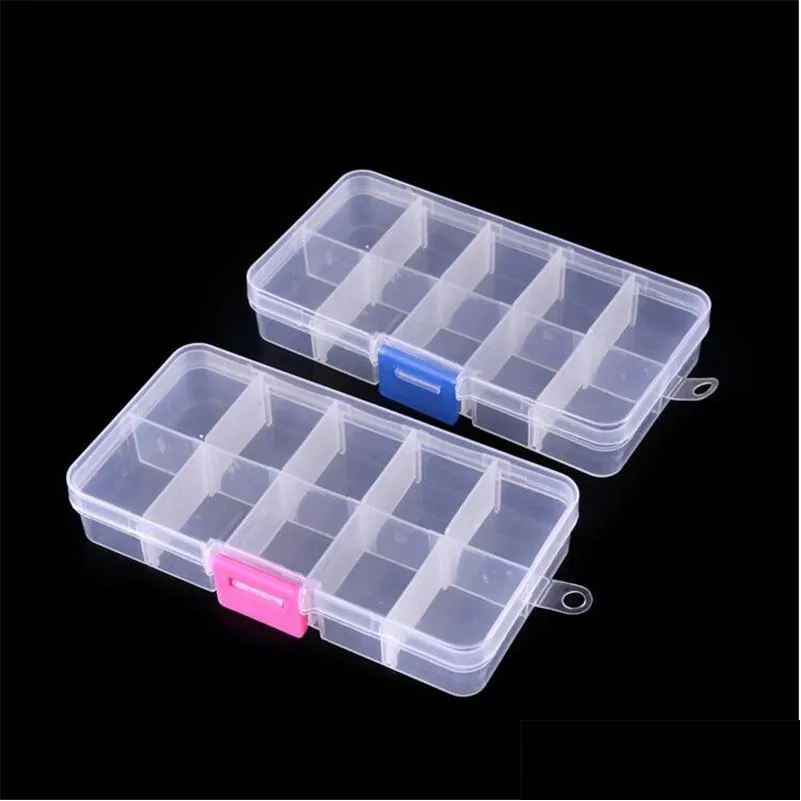 Scatole portaoggetti Contenitori 10 griglie Scatola portaoggetti per gioielli Custodia in plastica trasparente Porta organizer per perline Orecchini ad anello Drop Deliv Dhdwu