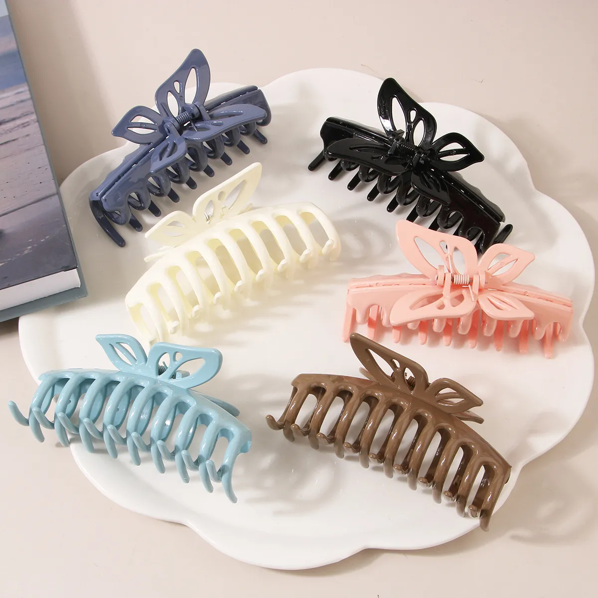 11CM Women Quality Mirror Acetate Colorful Butterfly Hair Claws Elegant Hair Decorate Hairpins Long Thick Hold Headband Hair Accessories 2927
