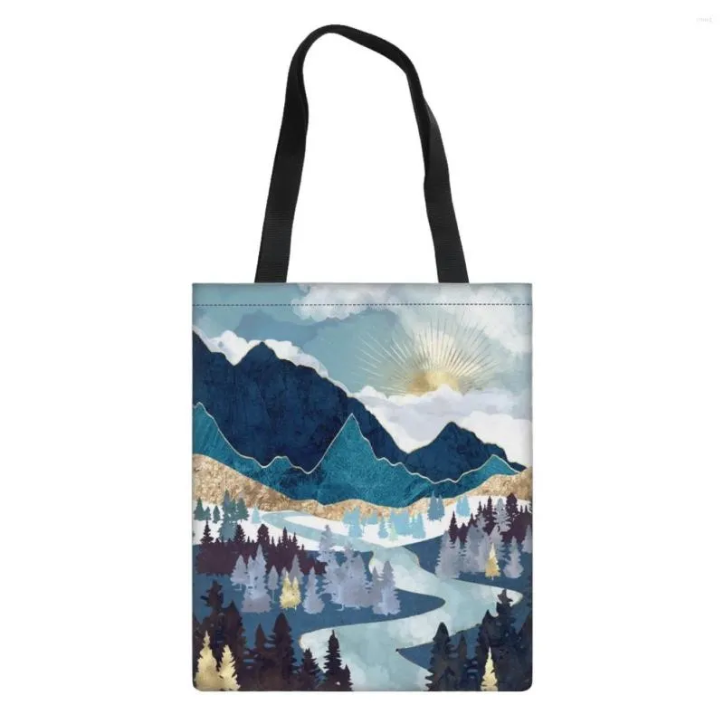 Einkaufstaschen Coloranimal Aquarell Landschaft Sonne Wald Landschaft Malerei Sommer Damen Bequeme Leinenhandtasche Umweltfreundliche Tasche