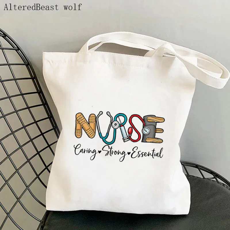 Shopping Bag Shopper bag Nurse caring Printed Kawaii Harajuku Canvas girl handbag Tote Shoulder Lady 230404