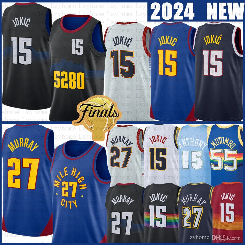 Nikola Jamal Murray Jokic Basketball Jersey Michael Porter Jr. Carmelo Anthony Allen Iverson Aaron Gordon Dikembe Mutombo 2024 2023 City Blue Retro Shirt 15 27 66