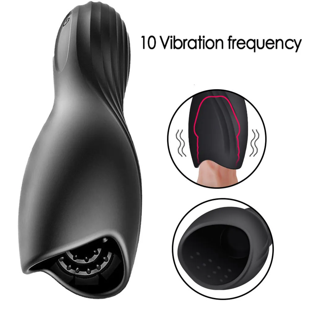 Masturbators 10 Modes Penis Delay Trainer Vibrator Male Masturbator Automatic Oral Climax Sex Glans Stimulate Massager Adult Toys for Men 230404