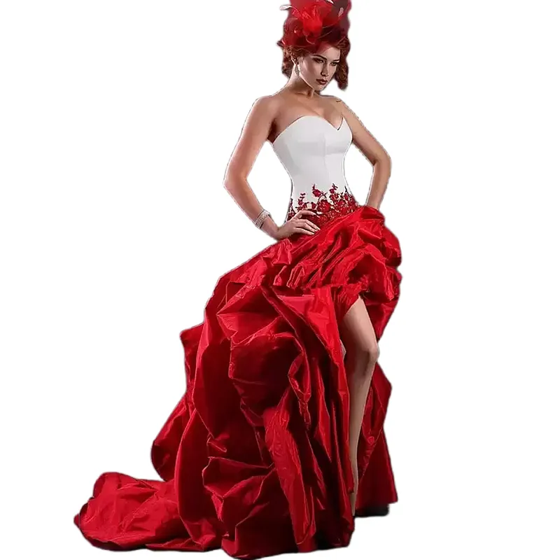 red high low wedding dress Red midi wedding dress