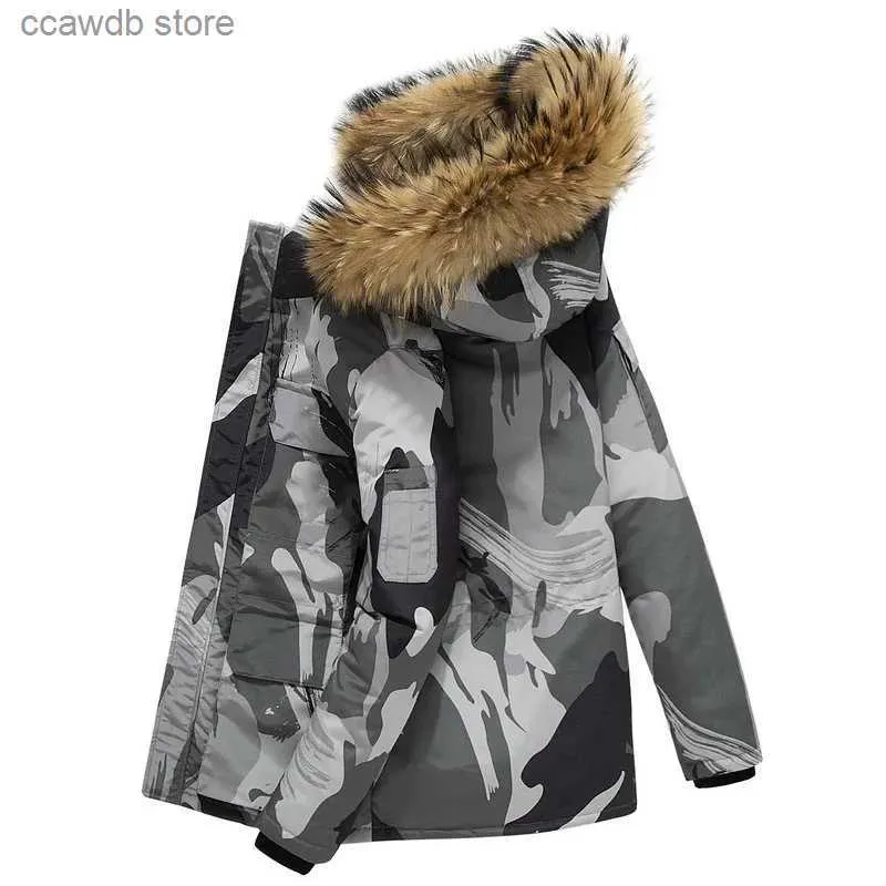 Męskie Parkas Nowy w marce Winter Jacket Men White Duck Down Płaszcz WITRPOOF FUR FURT COURLED GRUSTOWANIE KALETY -30 stopnia Keep Warm rozmiar S T231104