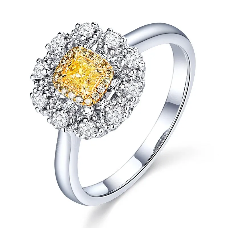 Bagues en Zircon Citrine pour femmes, Simulation exquise, en forme de fleur, CZ blanc, bijoux de fête de mariage