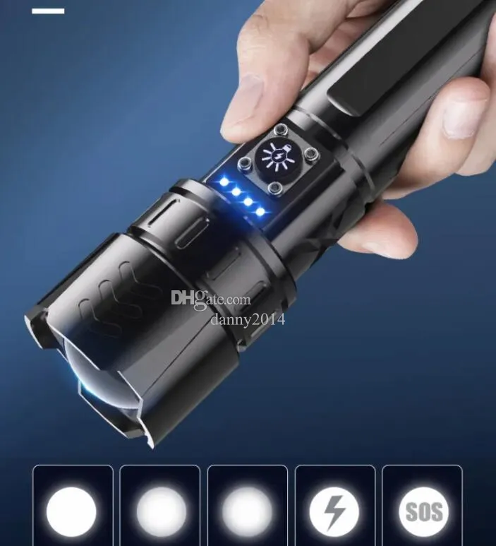 30W XHP70.2 Waterproof Zoom LED Flashlight with 26650 Rechargeable Battery