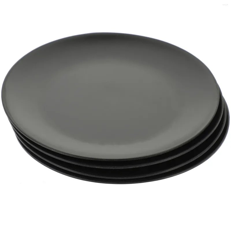 Dinnerware Sets 4 Pcs Black Melamine Plate Sushi Tray Dinner Dish Appetizer Flat Bottom Serving Salad Round Plates