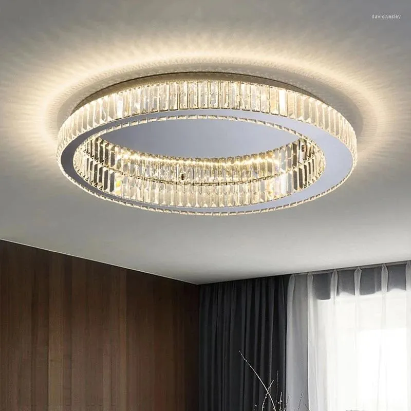 Taklampor modern lyx runda krom kristall ledande ljus vardagsrum kök ö lampa rostfritt stål konstbelysning