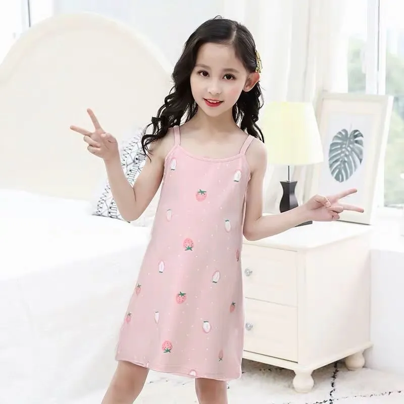 Pyjama d'été pour filles, robe de nuit en Satin de soie unie, écharpe princesse pour enfants, vente en gros, 230224