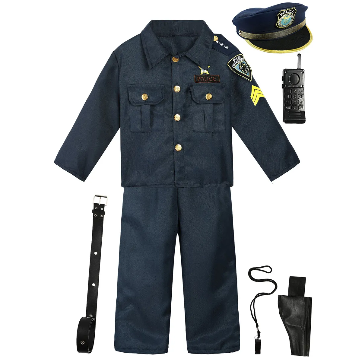 Cosplay Kids Boys Costume man Uniform Children Cop Fancy Dress Up Set Halloween Officer Cosplay Clothes 230403