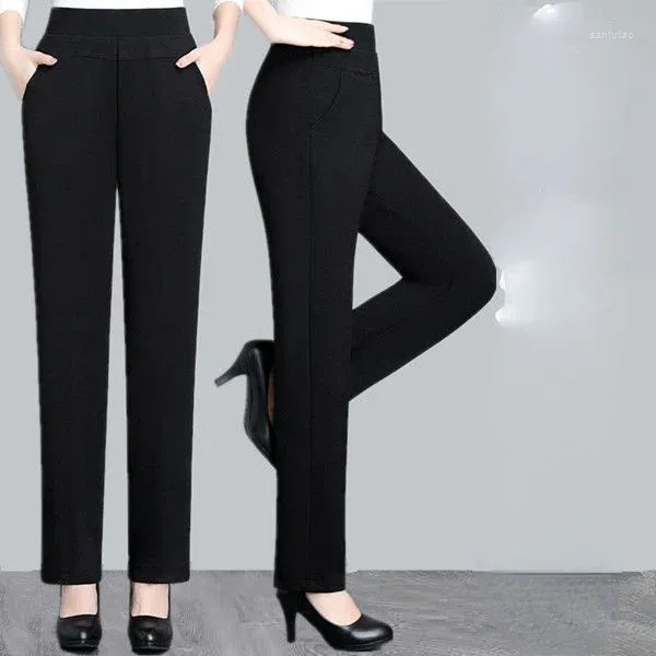 Pantalons pour femmes femmes 2023 automne hiver taille haute extensible décontracté grande taille pantalon d'âge moyen droit X131