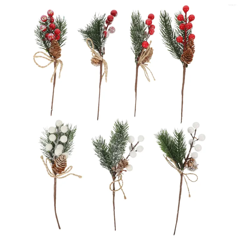 Decorative Flowers 7 Pcs Christmas Table Centerpiece Faux Pine Picks Ornament Cones Party Decoration Vase Filler