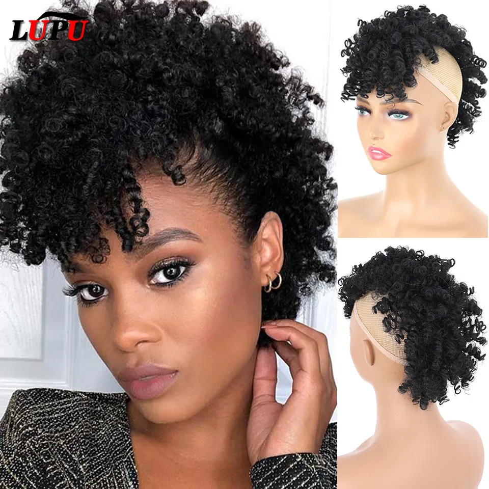 Chignons Lupu Synthetic Chignon Afro Puff Kinky Curly Hair Bun Mohawk Ponytail Clip in Hair Extensionsの黒人女性のための6つのクリップ230504