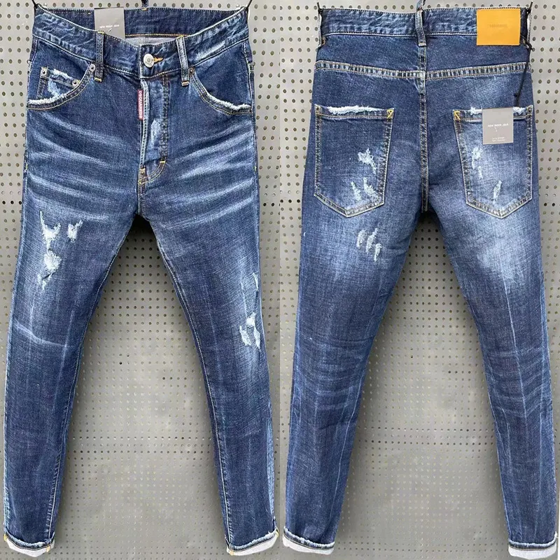 Erkek kot pantolon sıska denim lüks marka açık mavi delikler uzun kaliteli erkek streç ince moda rahat 230404
