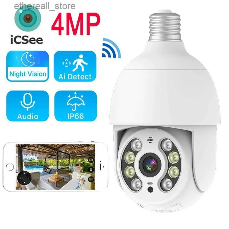 Moniteurs pour bébé Protection de sécurité Smart Home Caméra de surveillance Wifi 4MP Extérieure étanche IP66 E27 Ampoule Caméra Baby Monitor Q231104