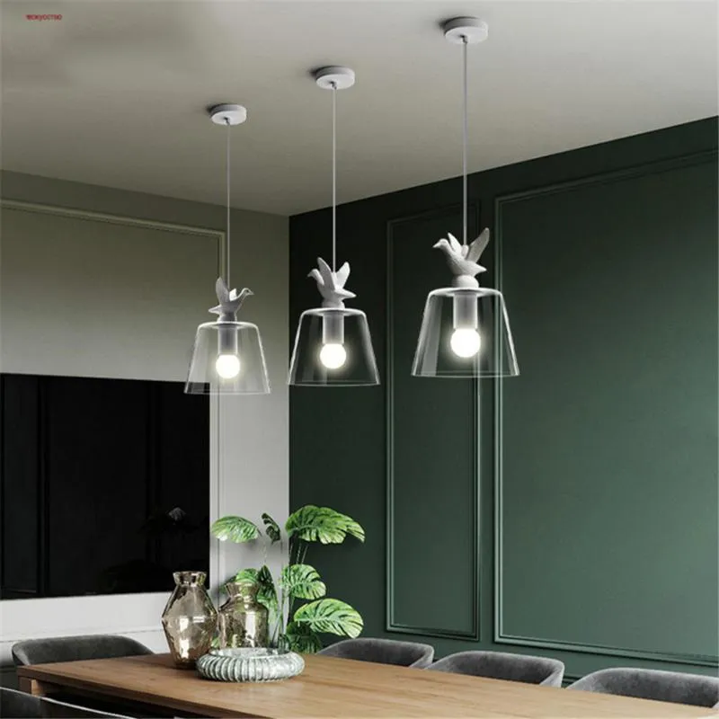 Pendant Lamps Nordic Modern Design Resin Swan Transparent Glass Lights For Dining Room Kitchen Led Hanging Lamp Home Deco Luminaire