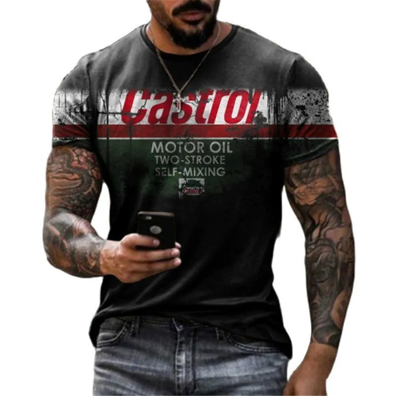 Heren T -shirts T -shirts 3D Castrol Gedrukte korte mouw Gulf Tops Fashion Oil T -shirt voor motorfiets T -shirt Oversized T -stukken 230404