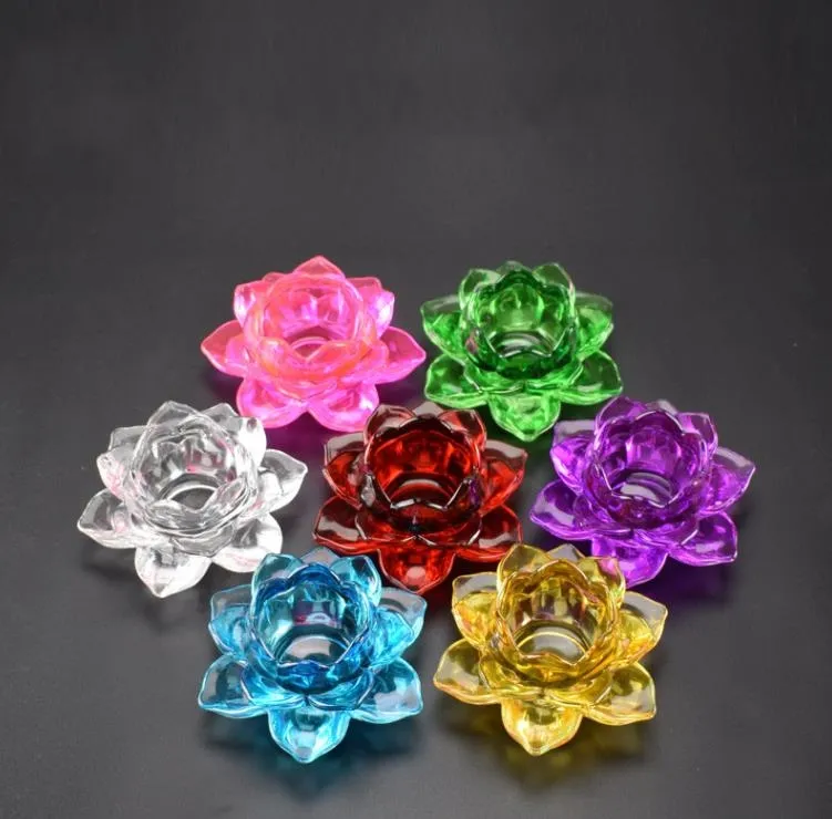 Glass Lotus Flower Candle Holder High Quality Crystal Tea Light Candlestick Handmade Buddhist Crafts Home Decor SN5314