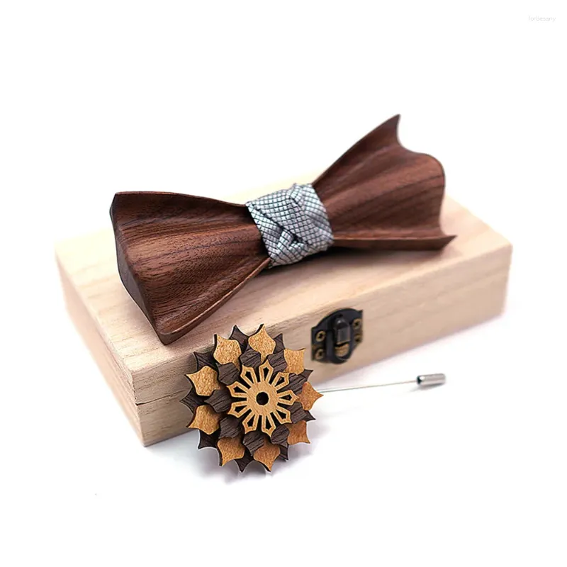 Gravatas ZDJM Design 3D Casamento Dinne Handmade Madeira Borboleta Gravata Homens Corbatas Para Hombre Gravata Broche Box Set