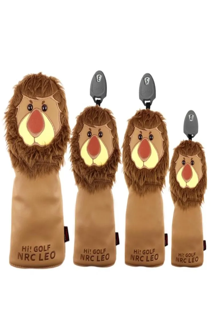 La tête de club de golf couvre le lion mignon pour le conducteur Fairway en cuir PU imperméable avec étiquette numérique Couvre-chef en bois de golf utilitaire 220625896151