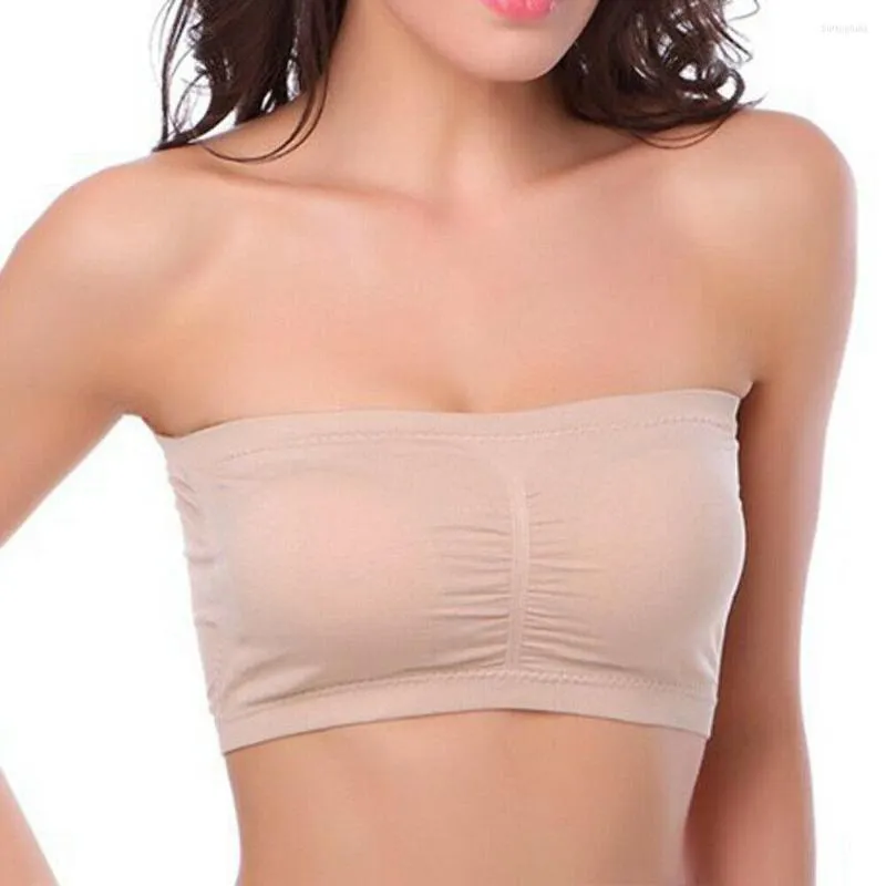 Bustiers & Corsets Women Double Layers Strapless Bra Bandeau Tube Removable Padded Top Stretchy Seamless Boob Comfort Plus Size