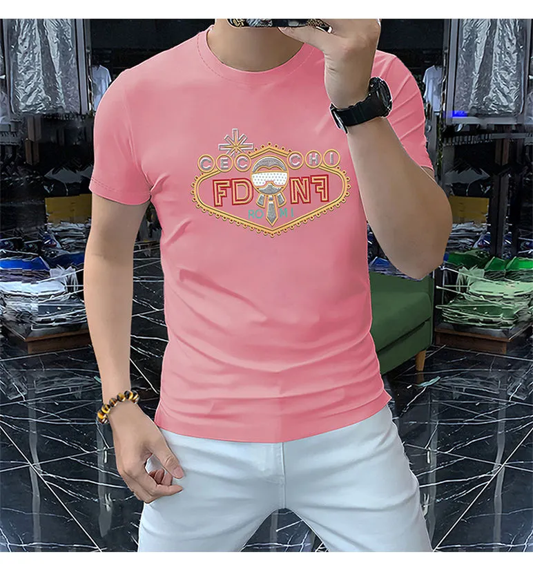 Camiseta Hombre 2025 Pecho Peludo - Estampado 3D Con Rhinestone - Manga Corta Cuello Redondo