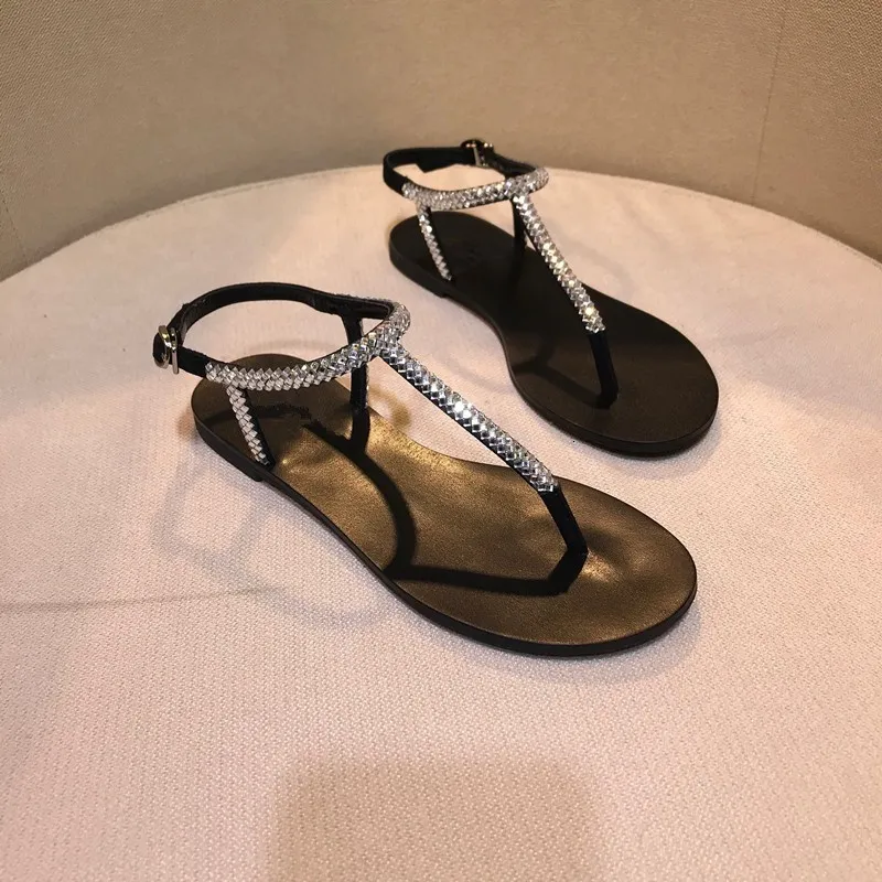 Sandalen Sommer Damen Strand Sandalen Lady Shining Diamond Schuhe Mujer Original Design Boho T-Strap Flops Slipper Femal Plus Size 230403