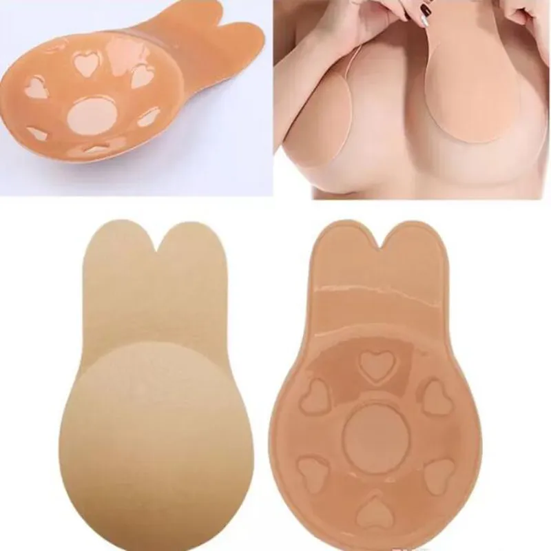 2Pcs/Pair Women Cute Rabbit Ear Invisible Bra Lifting Chest Stickers Breathable Bio-Silicone Nipple Cover Anti-Sagging Chest Pad