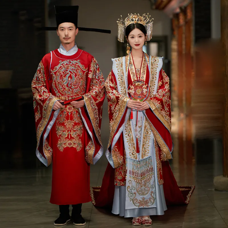 Ming Hanedanlığı Hanfu Düğün Elbise Denizaltı Çin Kutlaması Erkek ve Kadınlar İçin Yüksek Kaliteli Çift Gelinlik Kostümü