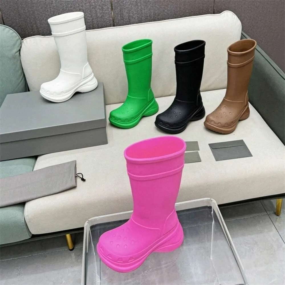 Rain Boots Long Paris Outdoor Luxury Design 2.0 Autumn and Winter Knight High Platform Big Head Tjock Bottom Non-Slip Jelly 279J