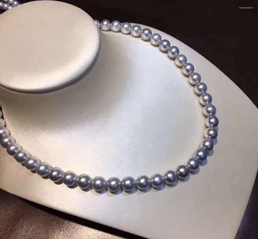 Chaînes Collier de perles rondes élégantes des mers du Sud en argent gris 9-10 mm 18 pouces