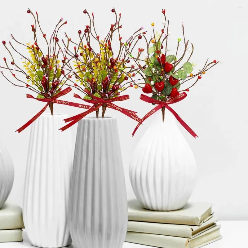 Decoratieve Bloemen 1 Stuks Kunstmatige Bes Bloemstengel Decoratie Simulatie Hart Rood Fruit Stekken Bruiloft Valentijnsdag Geschenken Party Thuis