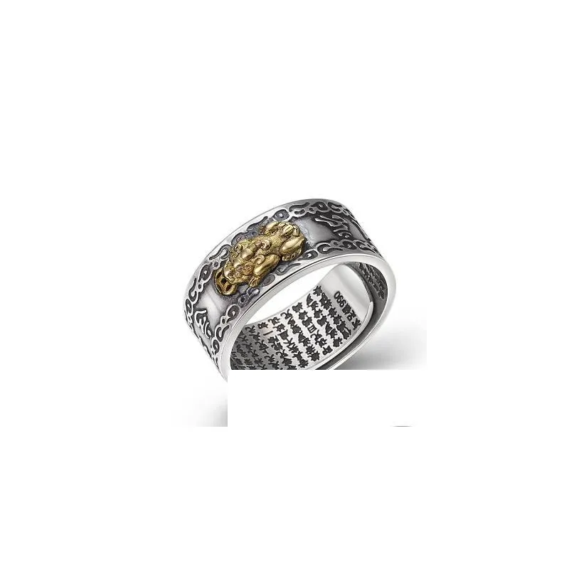 Band Ringen 990 Sterling Sier Vrouwen Mannen Boeddha Mantra Lucky Dappere Troepen Brief Trouwring Sieraden Drop Levering Sieraden Ring Dhc3H