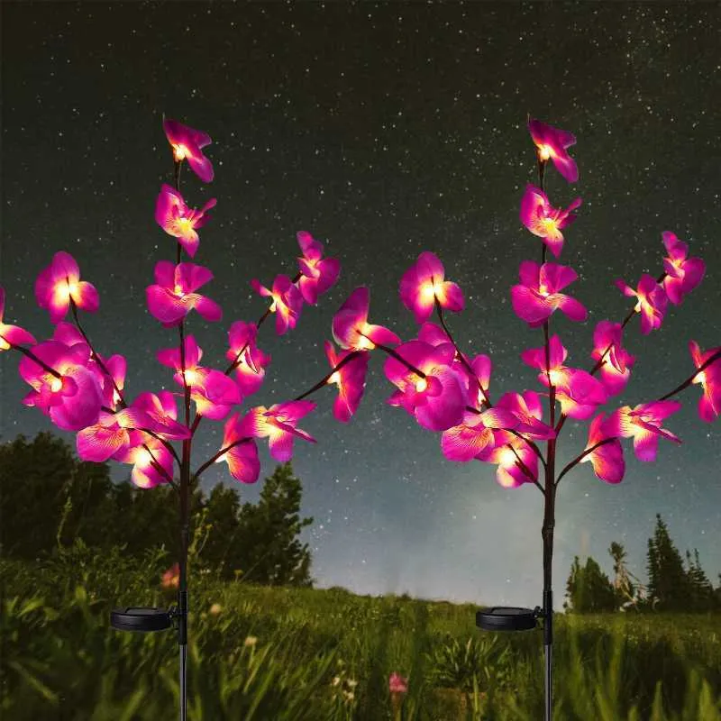 Novelty Lighting Solar Lights Outdoor Orchid Rose Flower Garden Lights Decoration Orchid Tree Branch Solar Lamp LED Simulering Flower LAMP P230403