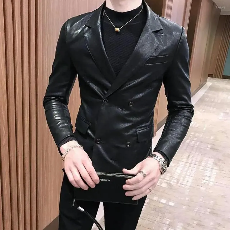 Ternos masculinos Casual Casual Couro Profissional Personalidade Bordado Bordado Um Botão Oneco Masculino Britânico British Business Gentleman elegante Slim