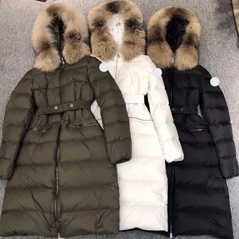 French brand M home designer winter jacket women embroidered badge Long style Fur collar puffer jacket women Keep warm in winter doudoune femme have