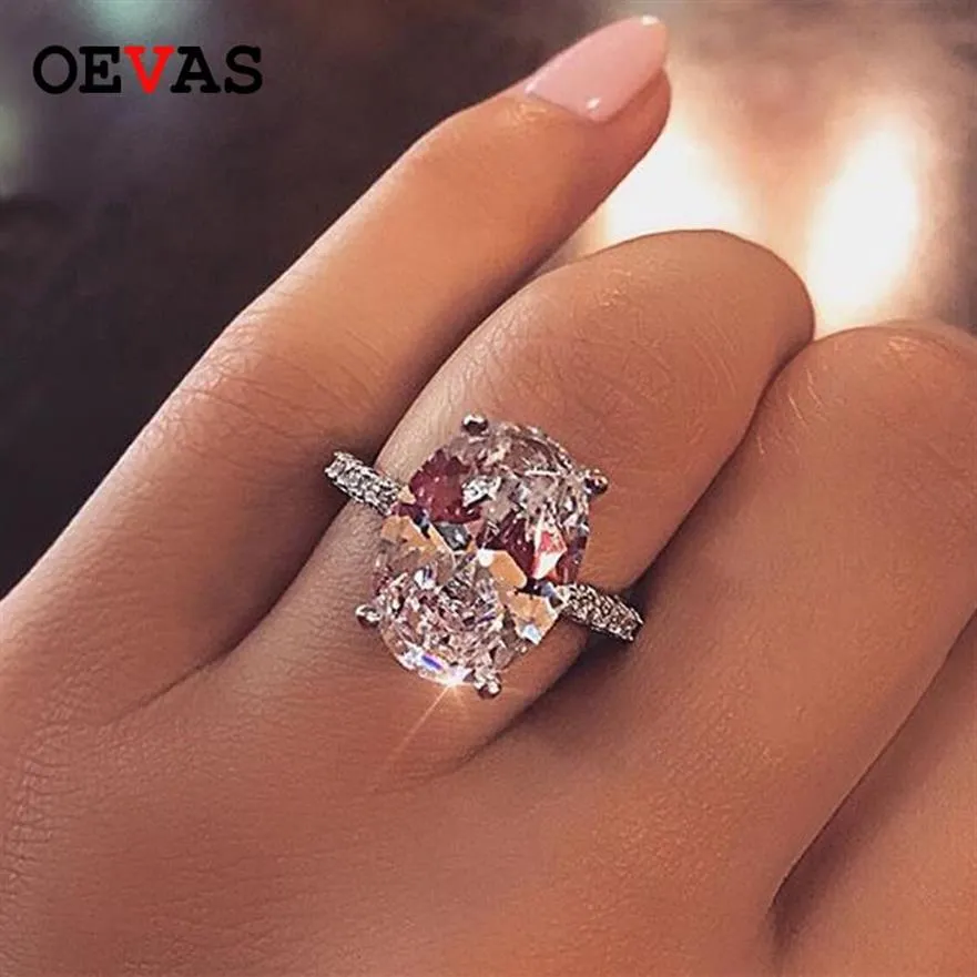 OEVAS Classic 100％925 Sterling Silver 9 CT Oval Cruened Moissanite Gemstone Wedding Engagement RingファインジュエリーギフトWhole Y2513